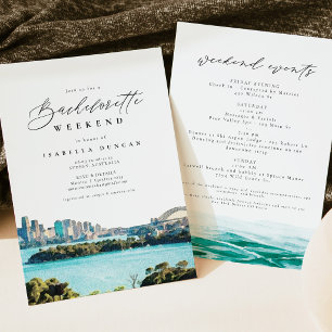 Watercolor Sydney Australia Skyline Tropical Beach Invitation