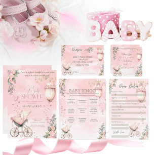Watercolor Symphony in Pink Co-Ed Girl Baby Shower Invitation
