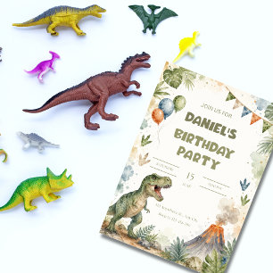 Watercolor T-Rex Dinosaur Birthday Party Invitation