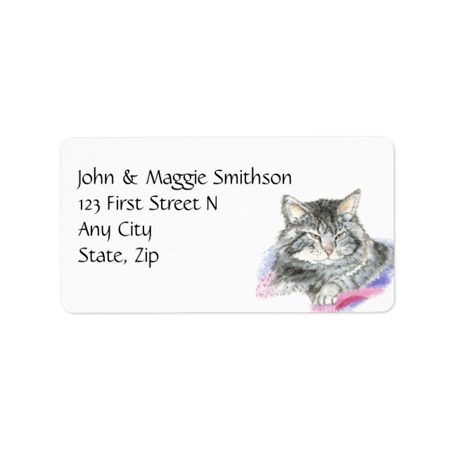 Watercolor Tabby Cat Pet Animal Custom Address Label (Front)