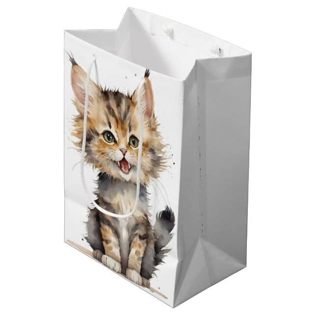Watercolor Tabby Kitten For Birthday Medium Gift Bag (Front Angled)