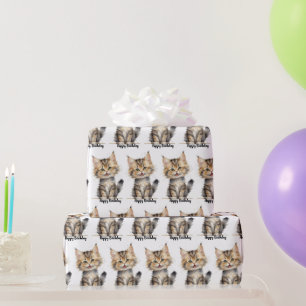 Watercolor Tabby Kitten for Birthday Wrapping Paper