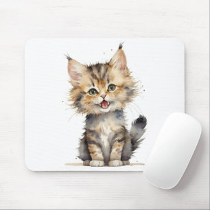 Watercolor Tabby Kitten Mouse Mat