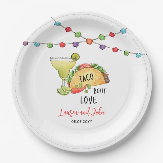 Watercolor Tacos and Margarita Bridal shower  Paper Plate (Front)