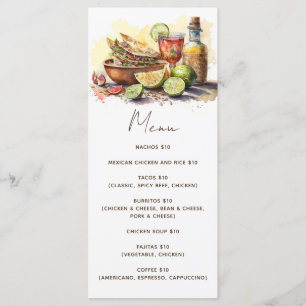 Watercolor tacos fiesta party. Mexican food cafe Menu