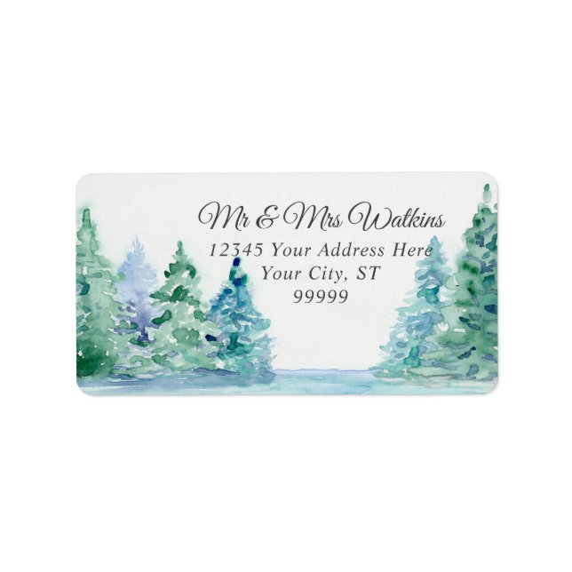 Watercolor Tall Mountain Pines n Lake Address Label (Front)