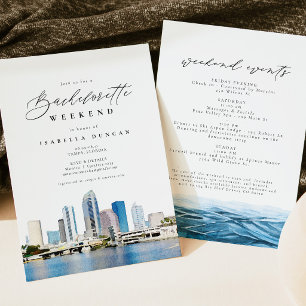 Watercolor Tampa Florida Skyline Ocean Tropical Invitation