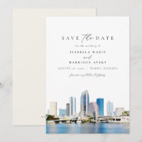 Watercolor Tampa Florida Skyline Save the Date