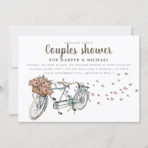 Watercolor Tandem bicycle couples shower Invitation