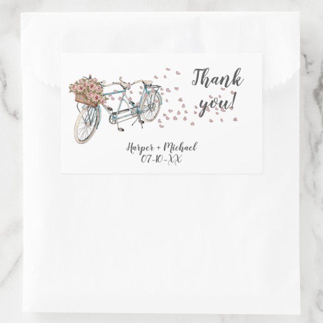 watercolor tandem bike thank you  rectangular sticker (Bag)