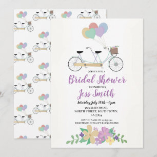 Watercolor Tandem Bridal Shower Party Flowers Bike Invitation