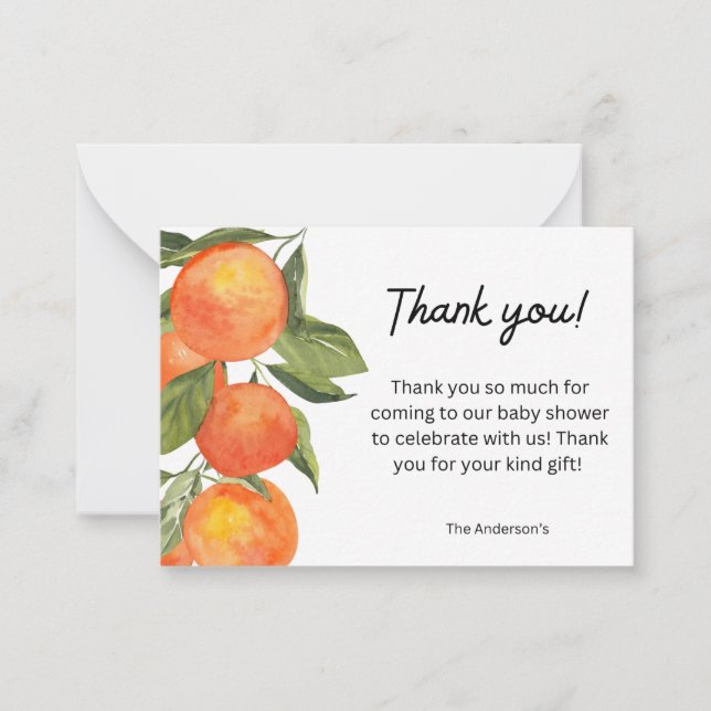 Watercolor Tangerine Theme Thank You Card (Front)