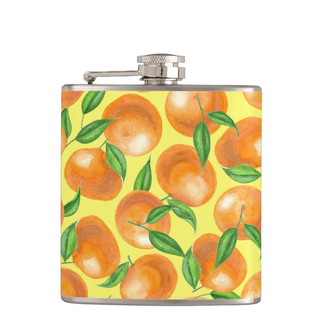 Watercolor tangerines hip flask (Front)