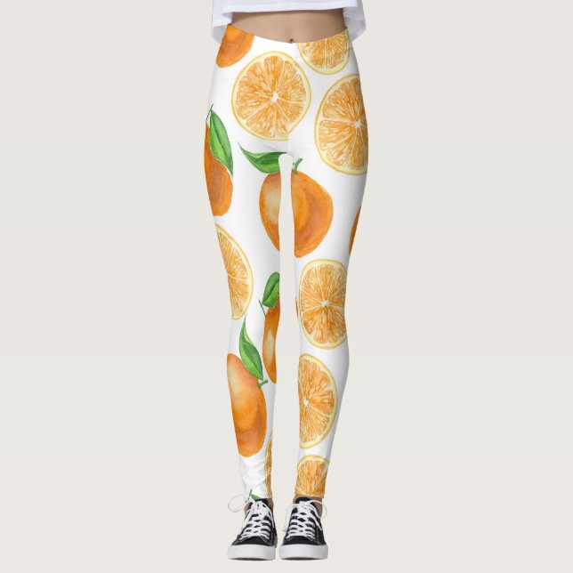 Watercolor tangerines leggings (Front)