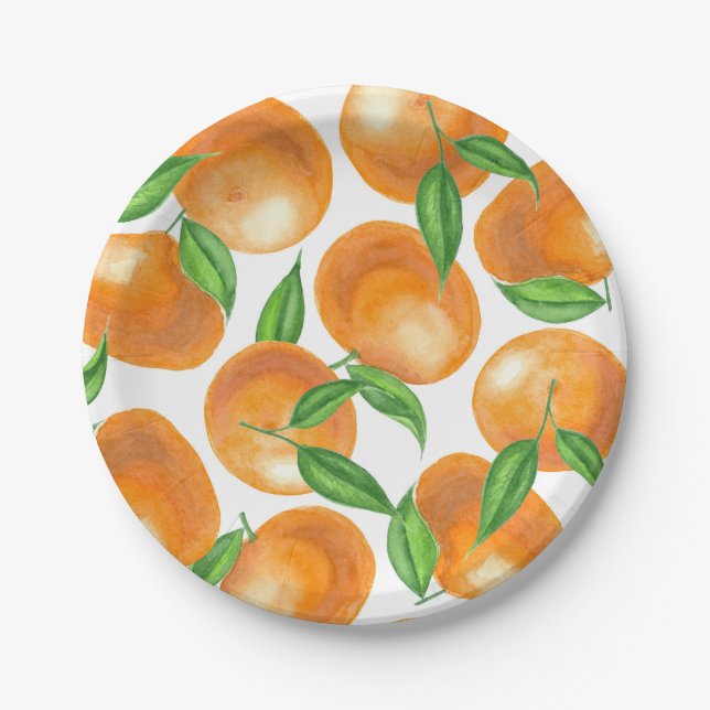 Watercolor tangerines paper plate (Front)