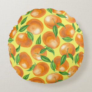 Watercolor tangerines round cushion