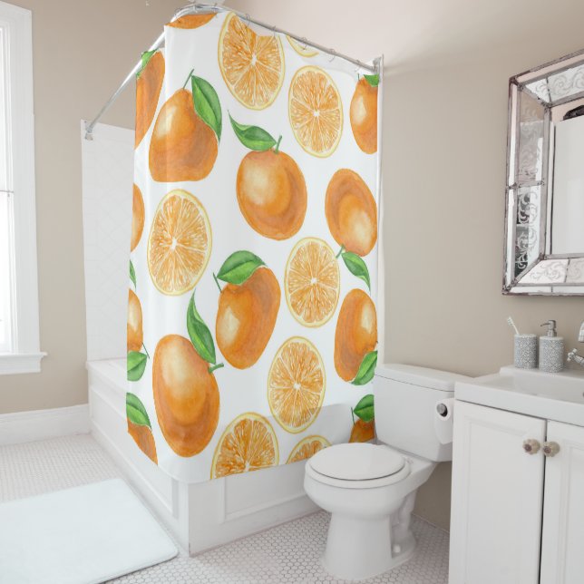 Watercolor tangerines shower curtain (In Situ)