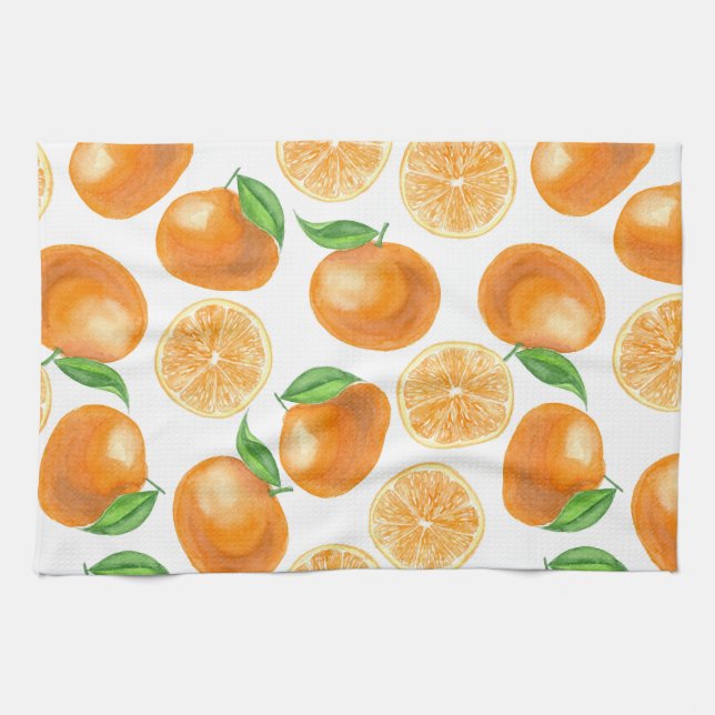 Watercolor tangerines tea towel (Horizontal)