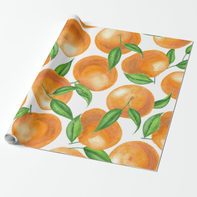 Watercolor tangerines wrapping paper (Unrolled)