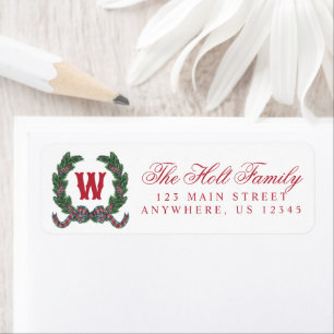 Watercolor Tartan Plaid Bow Monogram Laurel Wreath