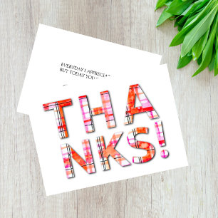 Watercolor Tartan Plaid Pinks Oranges Pattern  Thank You Card