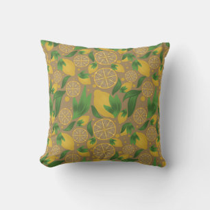Watercolor Taupe Citrus  Lemon Fruit   Cushion