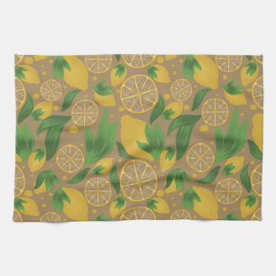 Watercolor Taupe Citrus Lemon Fruit Tea Towel