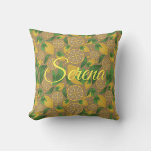 Watercolor Taupe Lemon Fruit Personalised Throw Pi Cushion