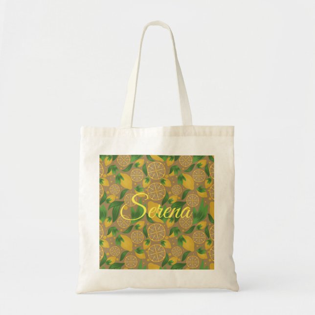 Watercolor Taupe Lemon Fruit Personalised  Tote Bag (Front)
