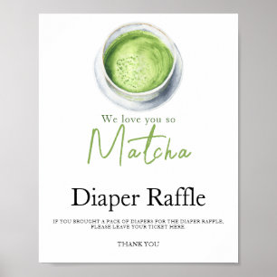 Watercolor tea matcha baby shower diaper raffle poster
