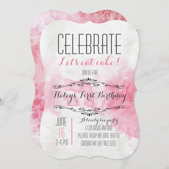 Watercolor Tea Party Birthday Invitation (Front/Back)