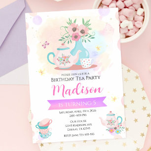 Watercolor Tea Party Garden Spring Floral Birthday Invitation