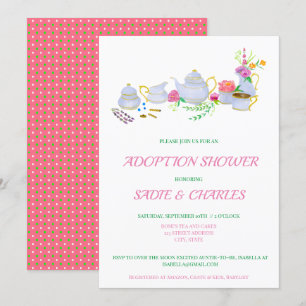 Watercolor Tea Set Adoption Baby Shower Invitation