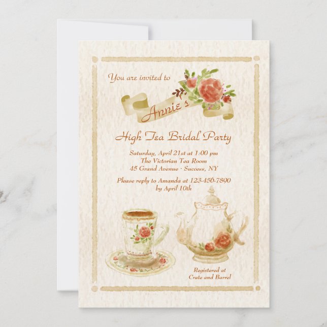 Watercolor Tea Time Invitation (Front)