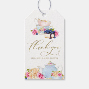 Watercolor Teacup Blueberry Floral Bridal Shower Gift Tags