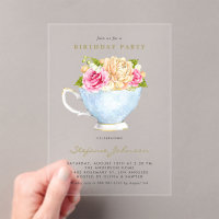 Watercolor Teacup Botanical Birthday Tea Party
