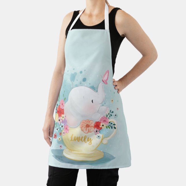 Watercolor Teacup Elephant Apron (Insitu)