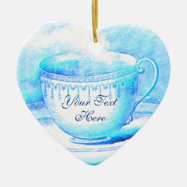 Watercolor Teacup Personalised Ornament (Front)
