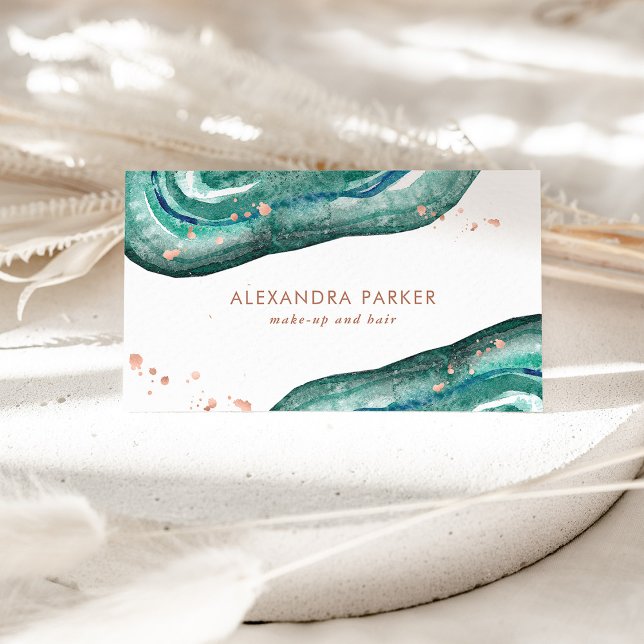 Watercolor Teal and Faux Rose Gold Geode Business Card (Creator Uploaded)