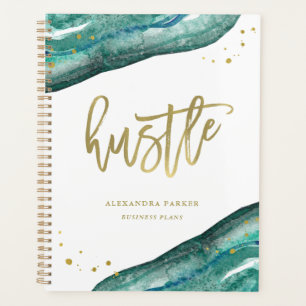 Watercolor Teal and Gold Geode Hustle Planner