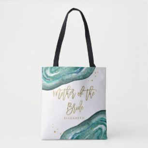 Watercolor Teal and Gold Geode Mother of Bride Tote Bag