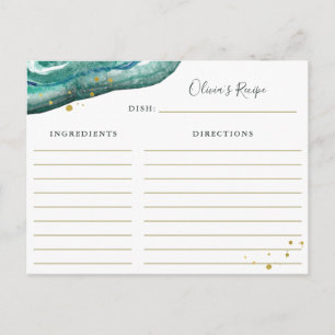Watercolor Teal and Gold Geode Recipe Card