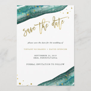 Watercolor Teal and Gold Geode Save the Date