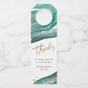Watercolor Teal and Gold Geode   Thanks Bottle Tag