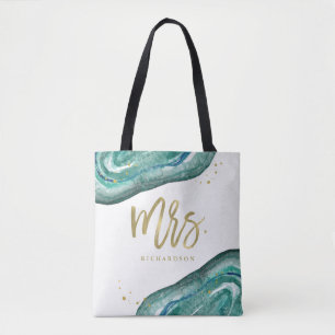 Watercolor Teal and Gold Look Geode   Mrs Tote Bag
