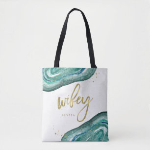 Watercolor Teal and Gold Look Geode   Wifey Tote Bag