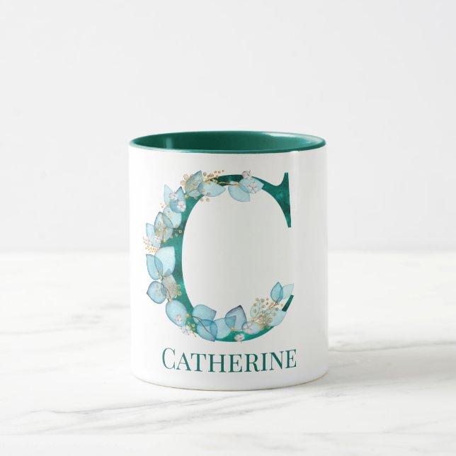 Watercolor Teal and Gold Monogram Letter C Mug (Center)
