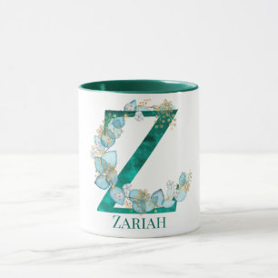 Watercolor Teal and Gold Monogram Letter Z Mug