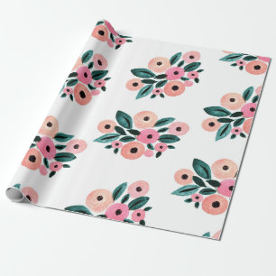 Watercolor Teal and Pink Floral Wrapping Paper