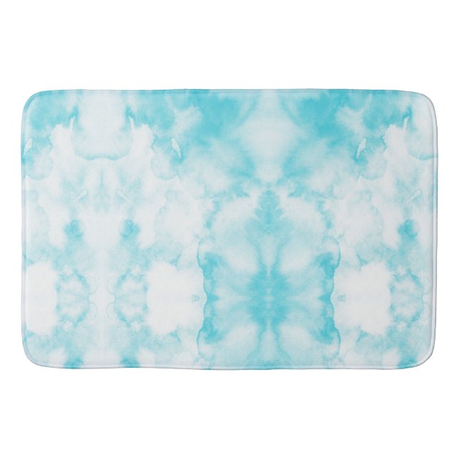 Watercolor teal blue abstract pattern bath mat (Front)